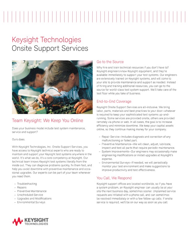 Keysight Technologies Onsite Support Services PDF Asset Page Keysight